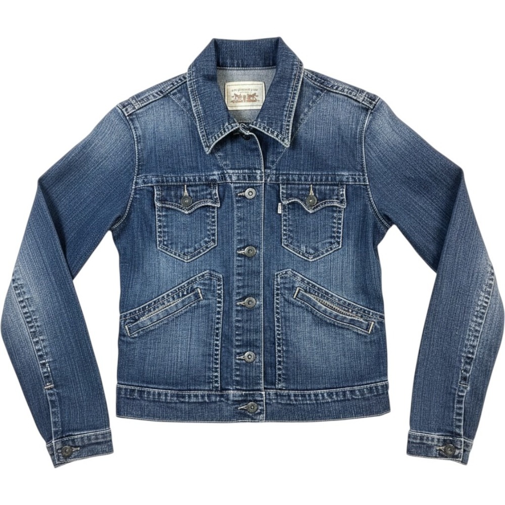 Levis Green Tab Denim Trucker Jacket Women S Blue Button Front Jean Coat Organic